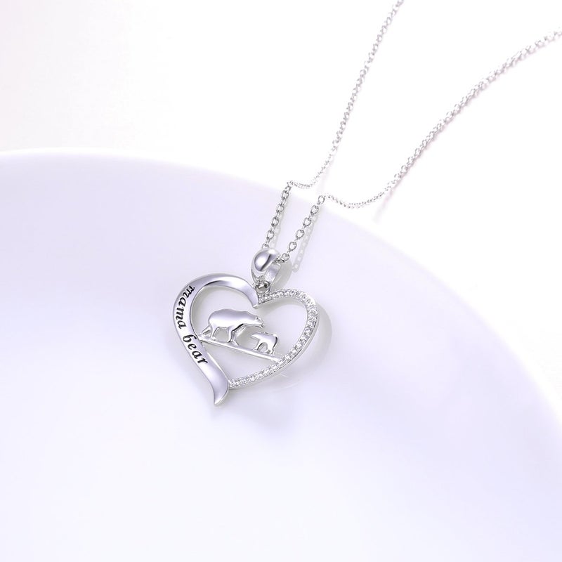 DAOCHONG Mama Bear Necklace S925 Sterling Silver Mama Bear with Cub Heart Pendant Necklace for Family - Image 3